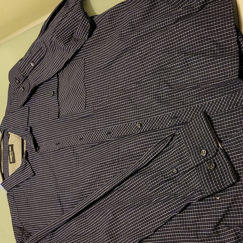 Kenneth Cole navy blue button-down business-casual shirt.